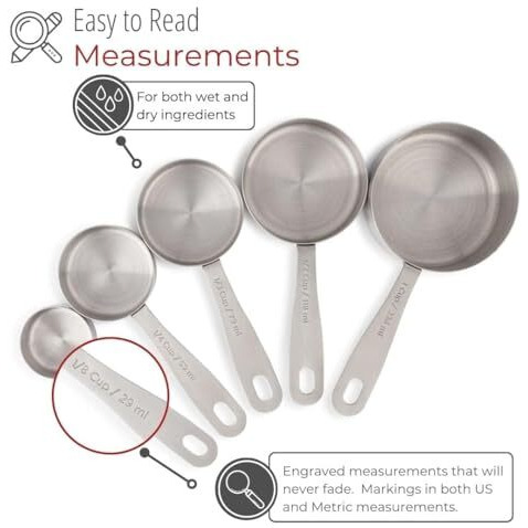 Inkulture Heavy Duty Stainless Steel Metal Measuring Spoons For Dry Or Liquid, Fits In Spice Jar, Set Of 5
