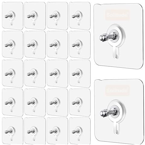 Solitude 100 Pack Heavy Duty Self-Adhesive Screw Hooks As Strong Wall Hanging Solutions Without Drilling For Kitchen And Bathroom Accessories (Screw Hook Hanger, Trasparent)
