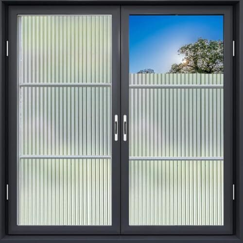 Woohome Reeded Glass Window Film, Window Privacy Film, Frosted Window Vinyl, 3D Decorative For Window Door Cabinet Non Adhesive Anti Uv (Fluted Glass Film, 24 X 240 Inches)
