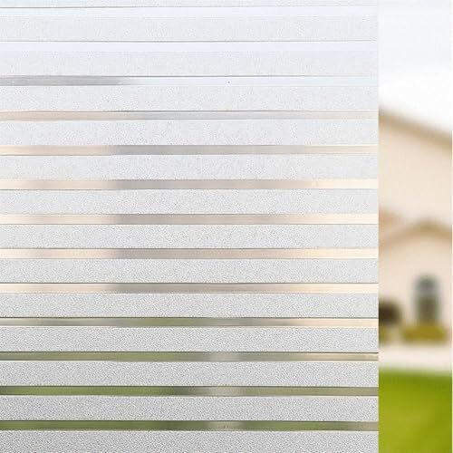 Woohome Striped Privacy Window Film, Frosted Window Sticker, Decorative Window Sticker For Front Door, Bathroom, Sidelight, Small Windows, Anti-Uv, Non-Adhesive (Striped Glass Film | 24" X 240")