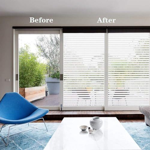 Woohome Striped Privacy Window Film, Frosted Window Sticker, Decorative Window Sticker For Front Door, Bathroom, Sidelight, Small Windows, Anti-Uv, Non-Adhesive (Striped Glass Film | 24" X 240")