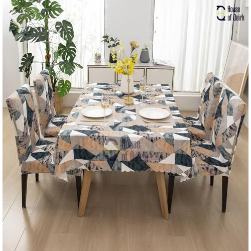 House Of Quirk Polyvinyl Chloride(Pvc)Dining Chair Cover With Rectangular Table Covers For Kitchen Waterproof Dining Table Cloth(Antiqe Prism,1 Rectangular Table Cover+6 Chair Cover),Multicolor
