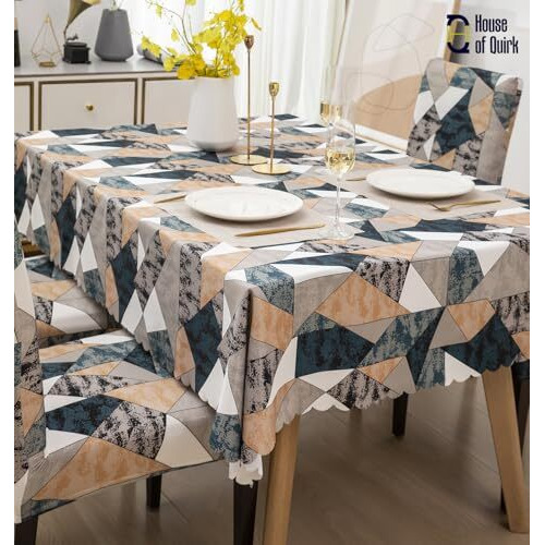 House Of Quirk Polyvinyl Chloride(Pvc)Dining Chair Cover With Rectangular Table Covers For Kitchen Waterproof Dining Table Cloth(Antiqe Prism,1 Rectangular Table Cover+6 Chair Cover),Multicolor