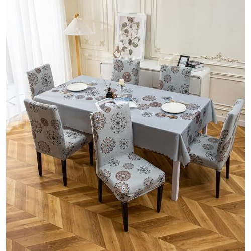 House Of Quirk Dining Table Cover Waterproof For Kitchen Dining, Polyester Table Cloth Dust And Oil Repellent, Kitchen Dcor (140X180Cm, Bronze Chakra, 1 Table Cover + 4 Chair Cover), Rectangular