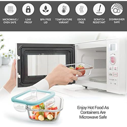 Treo By Milton All Fresh Square Glass Lunch Box Set Of 3, Clear, 320Ml Each, With Lunch Bag, Microwave & Dishwasher Safe, Leak Proof Containers, Borosilicate Glass, Office Tiffin, Grey