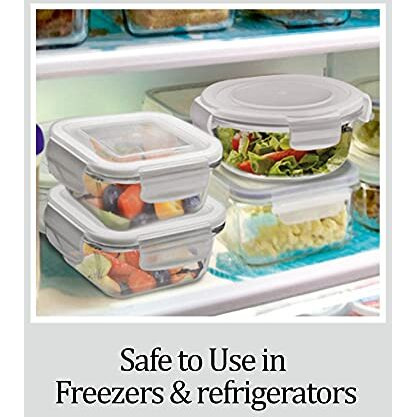 Treo By Milton All Fresh Square Glass Lunch Box Set Of 3, Clear, 320Ml Each, With Lunch Bag, Microwave & Dishwasher Safe, Leak Proof Containers, Borosilicate Glass, Office Tiffin, Grey