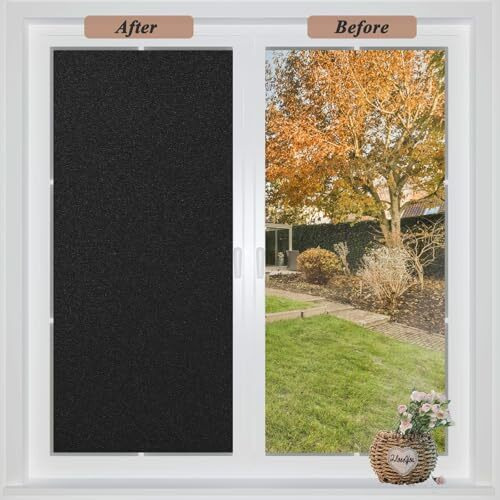 Woohome Privacy Window Film Decorative Window Black Uv Reflective Frosting Film Window Sticker Window Frosted Vinyl Sheets For Front Door/Bathroom/Sidelight/Small Windows (12" X 85")