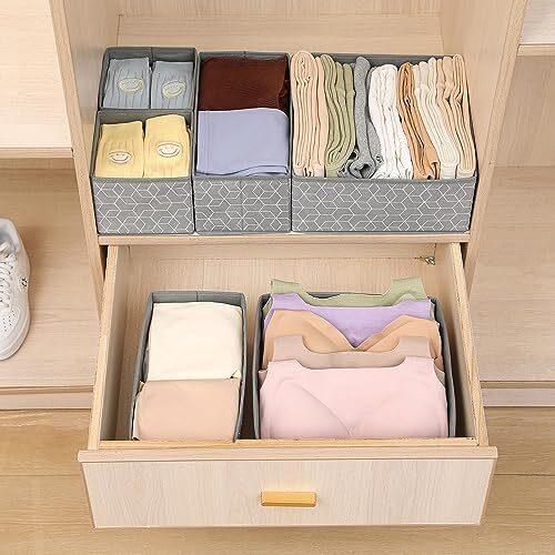 House Of Quirk Cardboard Foldable Cloth Storage Box Closet Dresser Drawer Organizer Cube Basket Bins Containers Divider With Drawers For Bras, Socks, Ties, Scarves, Set Of 6 (Grey Mystery), Utensils
