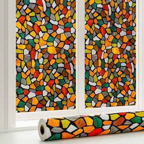 Woohome Privacy Window Film Decorative Window 6D Stone Frosting Film Window Sticker Window Frosted Vinyl Sheets For Front Door/Bathroom/Sidelight/Small Windows (12" X 24")