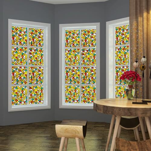 Woohome Privacy Window Film Decorative Window 6D Stone Frosting Film Window Sticker Window Frosted Vinyl Sheets For Front Door/Bathroom/Sidelight/Small Windows (12" X 24")