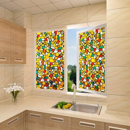 Woohome Privacy Window Film Decorative Window 6D Stone Frosting Film Window Sticker Window Frosted Vinyl Sheets For Front Door/Bathroom/Sidelight/Small Windows (12" X 24")