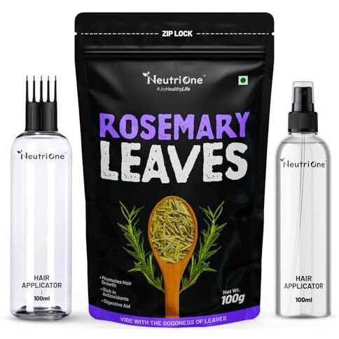 Neutrione Rosemary Leaves 100G With Free Spray & Oil Applicator | For Hair Growth, Rosemary Water, Tea & Cooking | Dried Natural Leaves In Zip Pouch | No Preservatives Or Additives