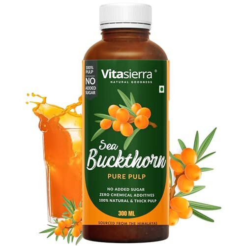 Vitasierra Sea Buckthorn Pulp Concentrate (300 Ml) - Thick & Pure 100% Sea Buckthorn Berry Pulp - Makes Upto 50 Glasses Of Sea Buckthorn Juice - No Chemical Additives Pure Seabuckthorn (New Amber Packaging)
