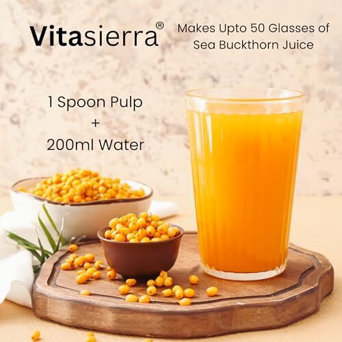 Vitasierra Sea Buckthorn Pulp Concentrate (300 Ml) - Thick & Pure 100% Sea Buckthorn Berry Pulp - Makes Upto 50 Glasses Of Sea Buckthorn Juice - No Chemical Additives Pure Seabuckthorn (New Amber Packaging)