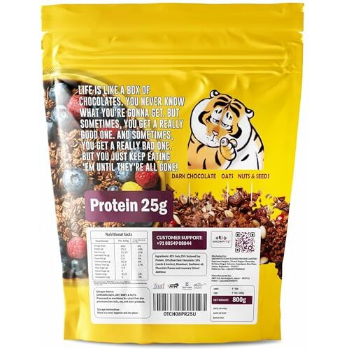 Growfitz 25G High Protein Oats Xxxl Pack, Dark Chocolate, No Refined Sugar, 17G Fibre, Almonds, Raisin, Pumpkin And Chia Seeds | Super Rolled Oats, Breakfast Cereals | Gluten Free (800G X 1)