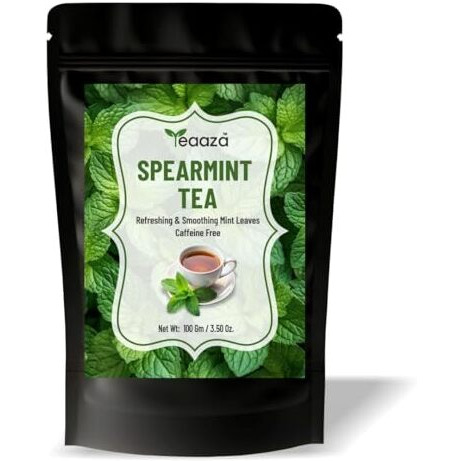 Teaaza Organic Spearmint Tea Leaves  Caffeine-Free Herbal Spearmint Tea For Pcos | Supports Hormone Balance, Acne, Facial Hair & Pcos Relief | Fresh Minty Flavor, 100% Natural, Spearmint Leaves | Loose Leaf Spearmint Herbal Tea