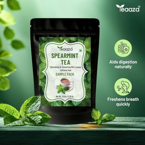 Teaaza Organic Spearmint Tea Leaves 10Gm  Caffeine-Free Herbal Spearmint Tea For Pcos | Supports Hormone Balance, Acne, Facial Hair & Pcos Relief | Fresh Minty Flavor, 100% Natural, Spearmint Leaves | Loose Leaf Spearmint Herbal Tea
