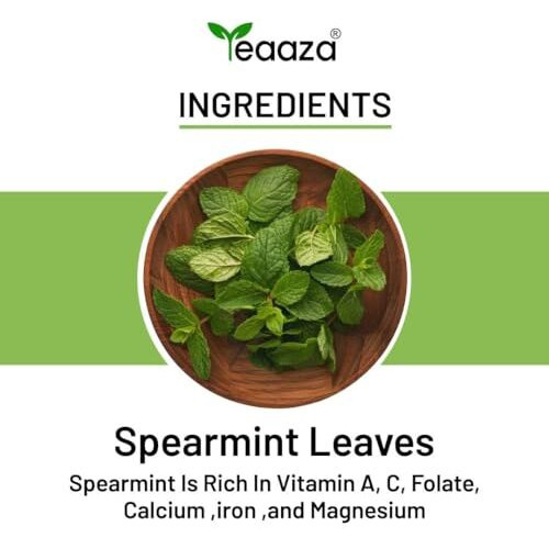 Teaaza Organic Spearmint Tea Leaves 10Gm  Caffeine-Free Herbal Spearmint Tea For Pcos | Supports Hormone Balance, Acne, Facial Hair & Pcos Relief | Fresh Minty Flavor, 100% Natural, Spearmint Leaves | Loose Leaf Spearmint Herbal Tea