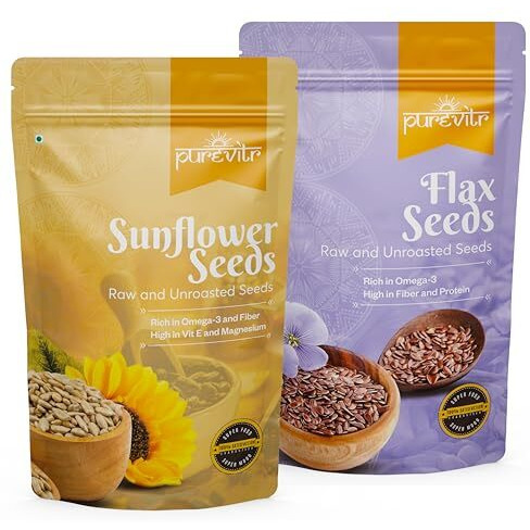Purevitr Sunflower Seeds & Flax Seeds Combo | 400G (200G Each) | Nutrient-Rich Superfood | High In Omega-3, Fiber & Protein | Raw & Natural