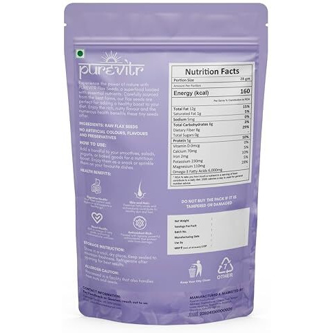 Purevitr Sunflower Seeds & Flax Seeds Combo | 400G (200G Each) | Nutrient-Rich Superfood | High In Omega-3, Fiber & Protein | Raw & Natural