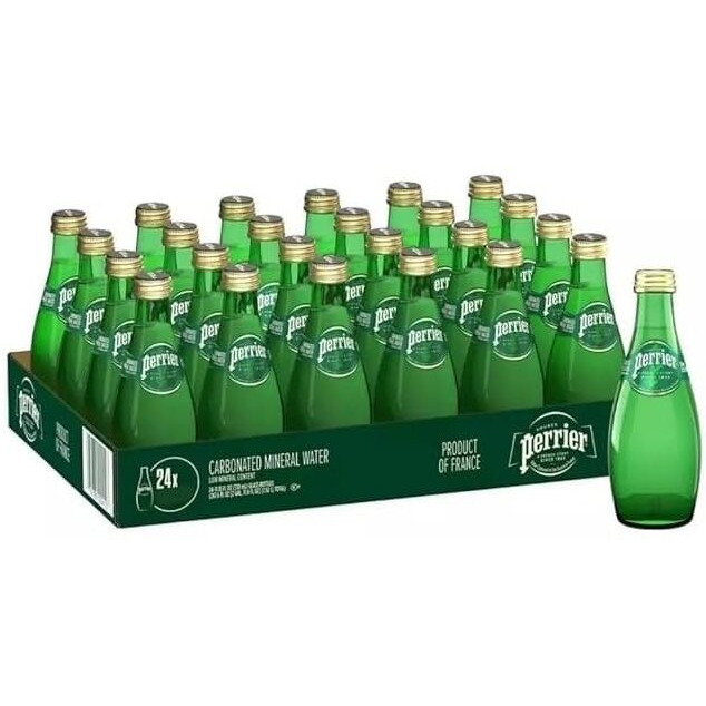 Perriers Carbonated Mineral Water, 12 Glass Bottles, 330 Ml Each (France)