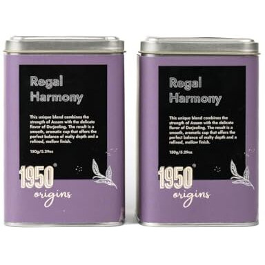 1950 Origins Combo Pack Of 2 X 150 Gm Regal Harmony | Premium Assam-Darjeeling Black Tea |Natural Loose Leaf Tea|Pure Assam Ctc With Darjeeling Whole Long Leaf Tea|Fresh, Aromatic & Pure|Tin Caddy
