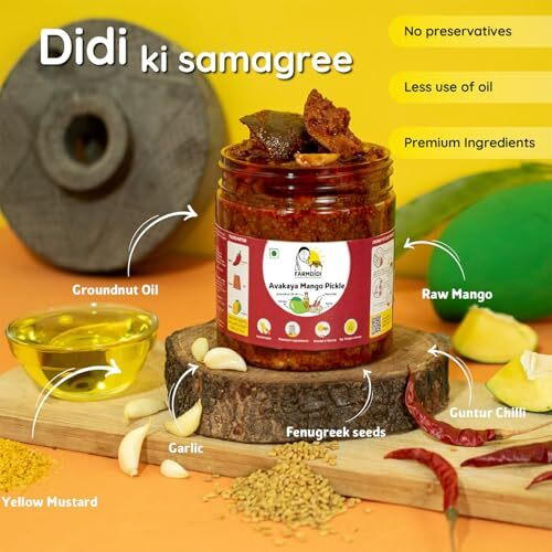Farmdidi Avakaya Pickle 325G | Homemade Spicy Andhra Style Mango Pickle | Made With Groundnut Oil | South Indian Aam Ka Achar | Theekha Handmade Avakai Pickles | No Chemical Preservatives
