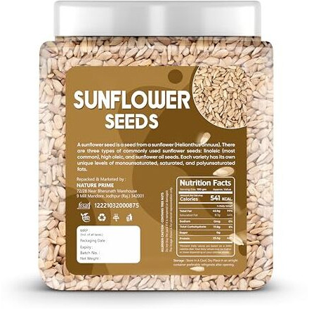Nature Prime Sunflower Seeds 1 Kg | High In Fibre | Diet Food | Healthy Snack Cooking | Rich In Protein