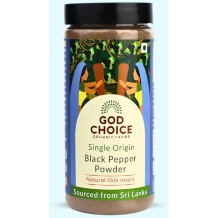 God Choice Organic Farms - Black Pepper Powder 250G | Single Origin | No Additives | Iron-Pounded | Unadulterated