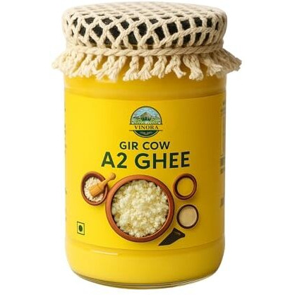 Vinora A2 Gir Cow Ghee | Traditional Bilona Method A2 Cow Ghee | Grassfed, Pure And Healthy Desi Cow Ghee (Glass Bottle) (200 Ml)