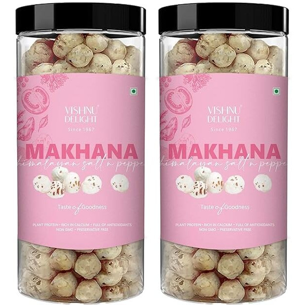 Vishnu Delight Organic Roasted Makhana Snack Packs, 2 X 90G, Himalayan Salt & Pepper Flavor - Healthy, Tasty, And Sustainably Sourced Fox Nuts With A Touch Of Himalayan Magic