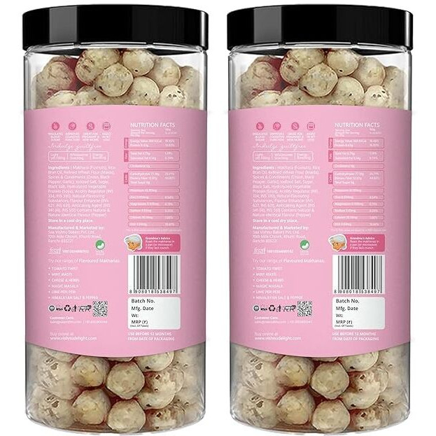 Vishnu Delight Organic Roasted Makhana Snack Packs, 2 X 90G, Himalayan Salt & Pepper Flavor - Healthy, Tasty, And Sustainably Sourced Fox Nuts With A Touch Of Himalayan Magic