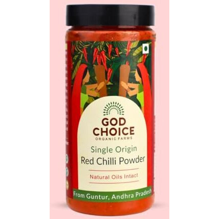 God Choice Organic Farms - Red Chilli Powder | Single Origin | No Additives | Iron-Pounded | Unadulterated | Lal Mirchi Powder | Mirchi Powder (200G)
