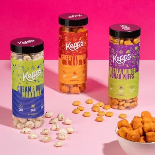 Kepps Cheesy Tomato Quinoa Puff Snack, Gluten Free, Rich In Fiber And Protein, Never Fried, Low Calorie, Delicious Munchies, For All Age (90 Gm)