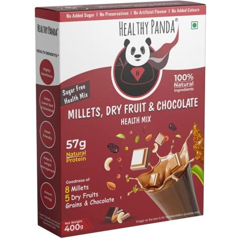 Healthy Panda Choco Millet Nutrition Drink For Kids 400G | No Added Sugar | 8 Millets & 5 Dry Fruits | Supports Overall Growth | 100% Fresh & Natural | Healthy Chocolate Drink For Children