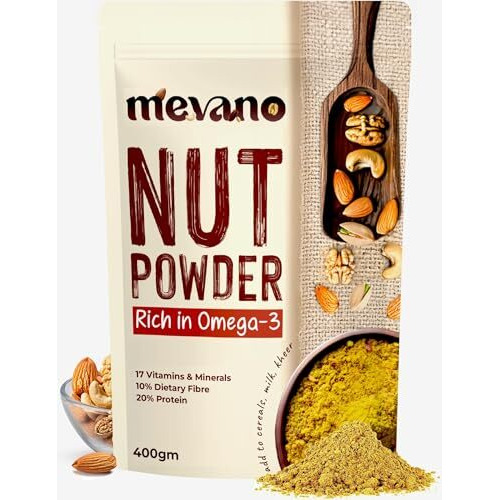 Mevano Nuts Powder For Kids, 400G | Rich In Omega-3, No Added Sugar | Badam Powder With Walnut, Cashew, Pista - Dry Fruits Powder For Baby | 20% Protein, 17 Vitamins & Minerals
