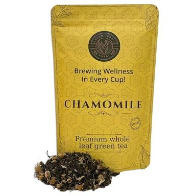 Green Tara's Aurai Chamomile Green Tea | Certified Organic 100Gm (3.52 Oz) | Whole Leaf Blend | Chamomile Flowers Infusion | No Preservatives | Resealable Zipper Pack