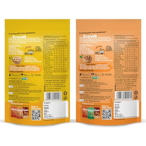 Kravio Premium Roasted Salted Cashew & Almond Nuts (2 X 200G) | Zero Cholesterol Natural Whole Kaju & California Badam Nuts & Dry Fruits | Rich In Protein, Roasted Crunchy Delicious Healthy Snacks
