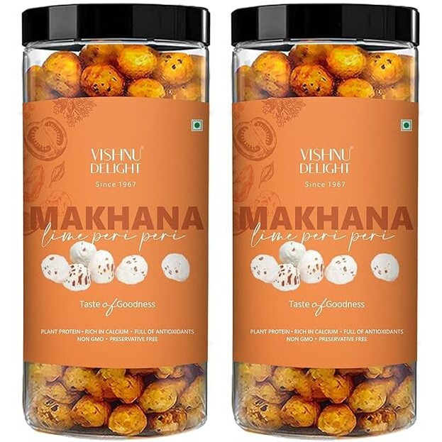 Vishnu Delight Fiery Peri-Peri Organic Makhana - Crunchy, Spicy, And Delicious - 90G X 2 Packs