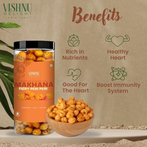 Vishnu Delight Fiery Peri-Peri Organic Makhana - Crunchy, Spicy, And Delicious - 90G X 2 Packs
