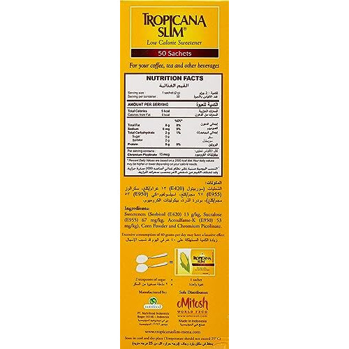 Tropicana Slim Low Calorie Sweetener 100G (50 Sachets) Sugar Free