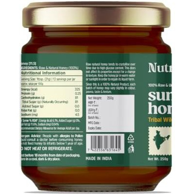 Nutricrate Sundarban Honey | 100% Pure & Organic Raw Honey From Sundarbans | No Sugar Or Adulteration | Unprocessed Natural Honey For Healthy Lifestyle | 250G Pack Of 1