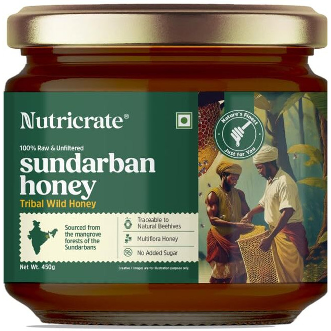 Nutricrate Sundarban Honey | 100% Pure & Organic Raw Honey From Sundarbans | No Sugar Or Adulteration | Unprocessed Natural Honey For Healthy Lifestyle | 450G Pack Of 1