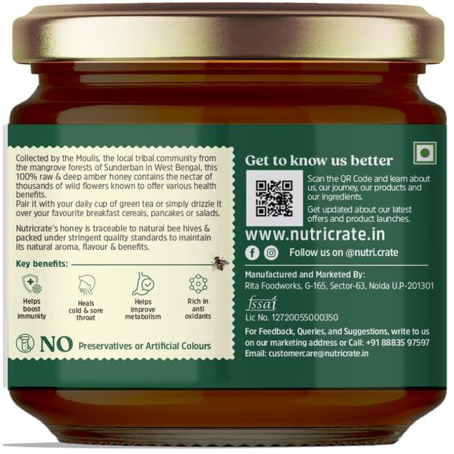 Nutricrate Sundarban Honey | 100% Pure & Organic Raw Honey From Sundarbans | No Sugar Or Adulteration | Unprocessed Natural Honey For Healthy Lifestyle | 450G Pack Of 1