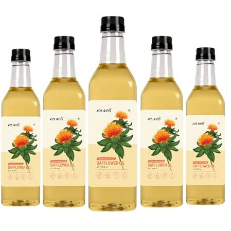 Nune Virgin Safflower Oil - 5 Litres (Pack Of 5 X 1L) | Cold Pressed, Pure, And Certified For Everyday Cooking