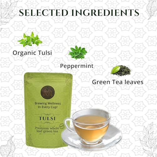 Green Tara's Aurai Tulsi Green Tea | Certified Organic Whole Leaf Blend | 100G (3.52 Oz) | Antioxidant-Rich & Caffeine-Free | Ayurvedic Herbal Tea | Resealable Ziplock Pouch For Freshness