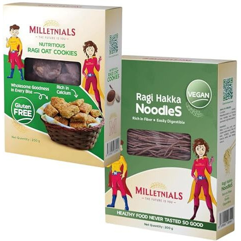 Milletnials Ragi Millet Oats Cookies And Ragi Millet Hakka Noodles Ready To Cook, Zero Maida, 100% Vegan, No Atta, No Preservatives, Healthy Millet-Based Noodles (Ragi Millet Oats Cookies And Ragi Millet Hakka Noodles)