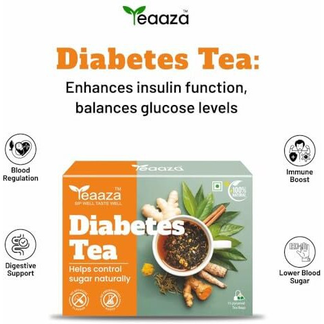 Teaaza Diabetes Tea Bags  100% Herbal & Organic Tea -Your Natural Solution For Blood Sugar Control With Ayurvedic Herbs And Green Tea For Diabetes Care. Caffeine-Free Tea | Rich In Antioxidants | Tea For Diabetes | 15 Eco Friendly Pyramid Tea Bags