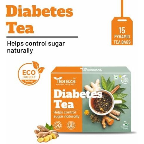 Teaaza Diabetes Tea Bags  100% Herbal & Organic Tea -Your Natural Solution For Blood Sugar Control With Ayurvedic Herbs And Green Tea For Diabetes Care. Caffeine-Free Tea | Rich In Antioxidants | Tea For Diabetes | 15 Eco Friendly Pyramid Tea Bags