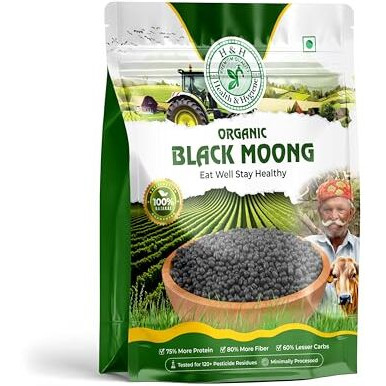 H&H Health & Hygiene Black Moong Organic Whole Black Moong|Kali Moong Black-1Kg
